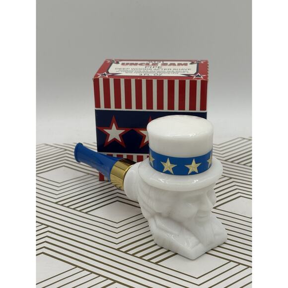 Vtg Avon Uncle Sam Deep Woods After Shave Glass Pipe Decanter New in Box America - Picture 1 of 6